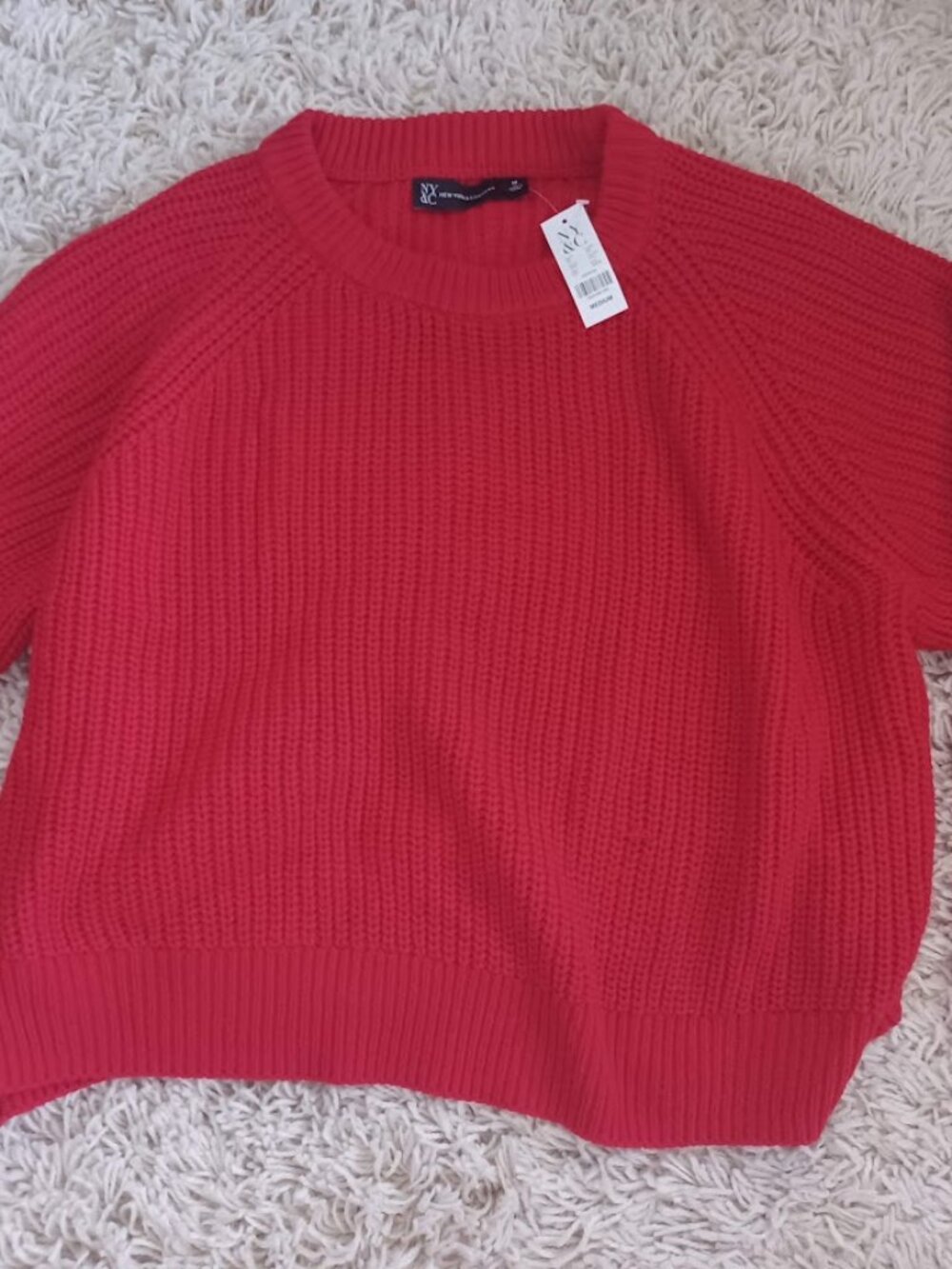 New York & Company Sweater M Red Chunky Knit Crewneck NWT Long Sleeve